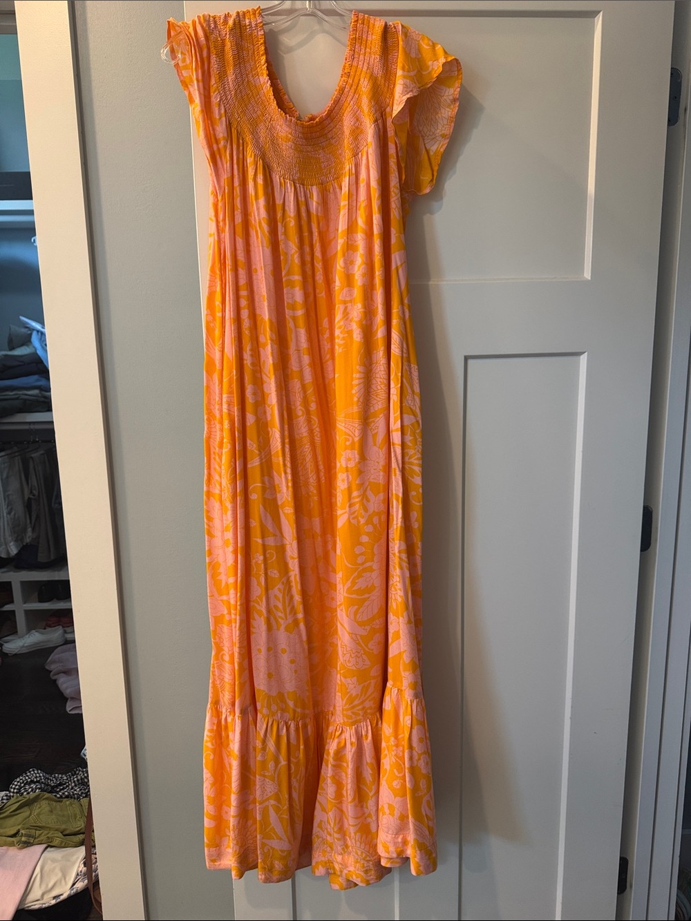 Anthropologie Bright Orange and Pink Floral Maxi Dress